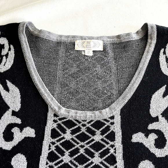 Pink Rose Womens Dress Size 1X Knit Black Grey Sleeveless Shift Y2K 80's Work - Picture 3 of 10